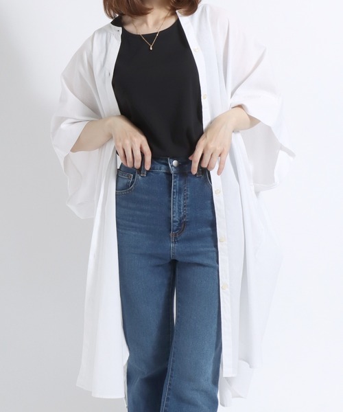 Salong hameu(サロン ハミュー)の「スムースコットン クルーネック タンクトップ/無地 ボーダー柄/ノースリーブTシャツ レディース(タンクトップ・レディース・ピンク/ブラック×ホワイト/パープル系その他/モカ/ネイビー/カーキ/ブラック/オフホワイト/ピンク系その他/ブルーグリーン/ライラック/ブルー系その他・M/L)」の21枚目の写真