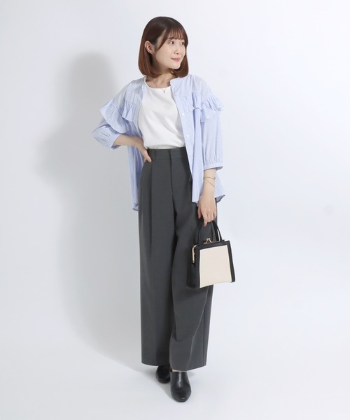 Salong hameu(サロン ハミュー)の「スムースコットン クルーネック タンクトップ/無地 ボーダー柄/ノースリーブTシャツ レディース(タンクトップ・レディース・ピンク/ブラック×ホワイト/パープル系その他/モカ/ネイビー/カーキ/ブラック/オフホワイト/ピンク系その他/ブルーグリーン/ライラック/ブルー系その他・M/L)」の17枚目の写真