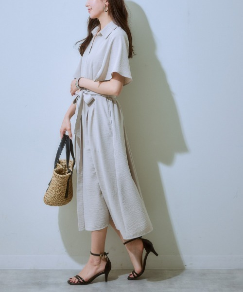 7days Life Styling(セブンデイズライフスタイリング)の「麻調合繊ミディ丈フレアワンピース(しわになりにくい・接触冷感・UVカット・洗える)(ワンピース・レディース・モカ/ネイビー/ライトベージュ/グリーン/チャコールグレー・S/M/L/LL)」の7枚目の写真