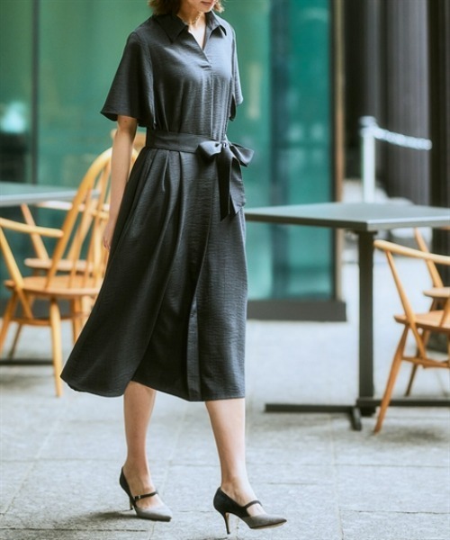 【新品】LASUD ACTIVE フレアワンピース★ヤマダヤ 麻調合繊ミディ丈フレアワンピース（しわになりにくい・接触冷感
