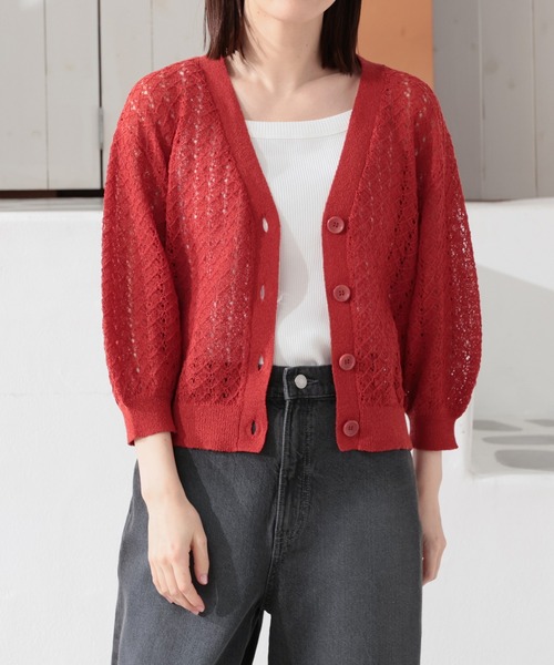 red valentino 苺＆みつばち柄　カーディガン RED Valentino floral-embroidered cable-knit Cardigan | White