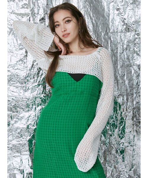 EVRIS（エヴリス）の「ラメメッシュショートニットトップス（ニット/セーター・レディース・ホワイト/ブラック/パープル・FREE）」の4枚目の写真