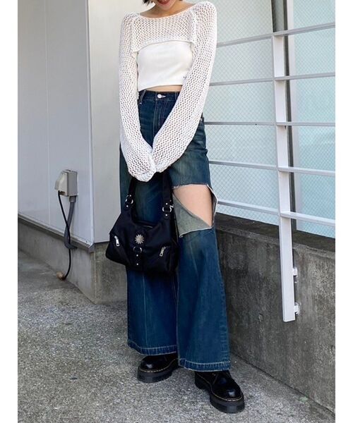 EVRIS（エヴリス）の「ラメメッシュショートニットトップス（ニット/セーター・レディース・ホワイト/ブラック/パープル・FREE）」の22枚目の写真