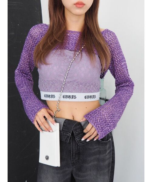 EVRIS（エヴリス）の「ラメメッシュショートニットトップス（ニット/セーター・レディース・ホワイト/ブラック/パープル・FREE）」の19枚目の写真