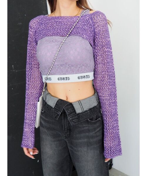 EVRIS（エヴリス）の「ラメメッシュショートニットトップス（ニット/セーター・レディース・ホワイト/ブラック/パープル・FREE）」の18枚目の写真