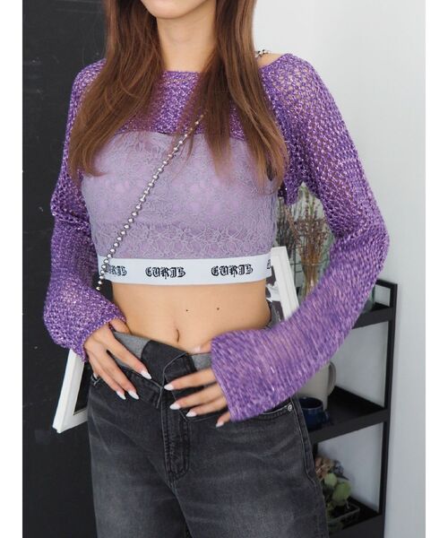 EVRIS（エヴリス）の「ラメメッシュショートニットトップス（ニット/セーター・レディース・ホワイト/ブラック/パープル・FREE）」の17枚目の写真