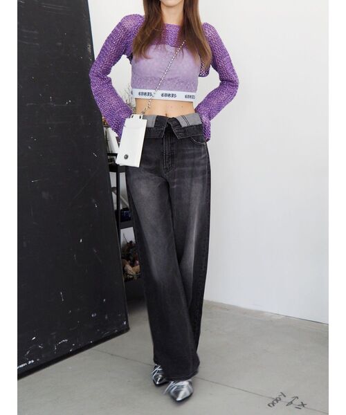 EVRIS（エヴリス）の「ラメメッシュショートニットトップス（ニット/セーター・レディース・ホワイト/ブラック/パープル・FREE）」の16枚目の写真