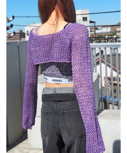 EVRIS（エヴリス）の「ラメメッシュショートニットトップス（ニット/セーター・レディース・ホワイト/ブラック/パープル・FREE）」の14枚目の写真