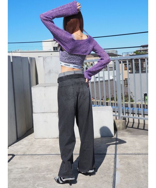 EVRIS（エヴリス）の「ラメメッシュショートニットトップス（ニット/セーター・レディース・ホワイト/ブラック/パープル・FREE）」の12枚目の写真