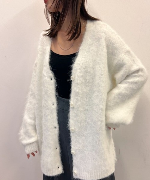 byYOUANCE(バイユアンス)の「ウール混起毛カーディガン(カーディガン/ボレロ・レディース・オフホワイト/杢グレー/ブルー/ダークグレー・FREE)」の9枚目の写真