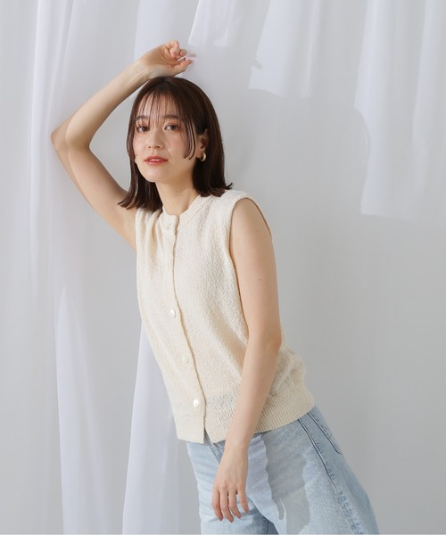 N.（N. Natural Beauty Basic）（エヌエヌナチュラルビューティーベーシック）の「◆フロントボタンニットタンク（ベスト・レディース・オフホワイト/ブラック/グリーン・MEDIUM）」の6枚目の写真