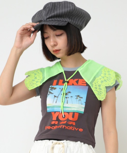 RNA(アールエヌエー)の「E4989 刺繍デタッチャブルカラー(ストール/ショール・レディース・レオパード/アクア/イエロー・FREE)」の1枚目の写真