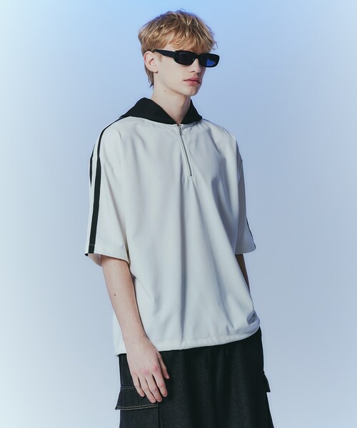 tk.TAKEO KIKUCHI（ティーケータケオキクチ）の「◆ハーフジップラインパーカー（パーカー・メンズ・ホワイト系5/ブラック系4/ブルー系4・02/03）」の2枚目の写真