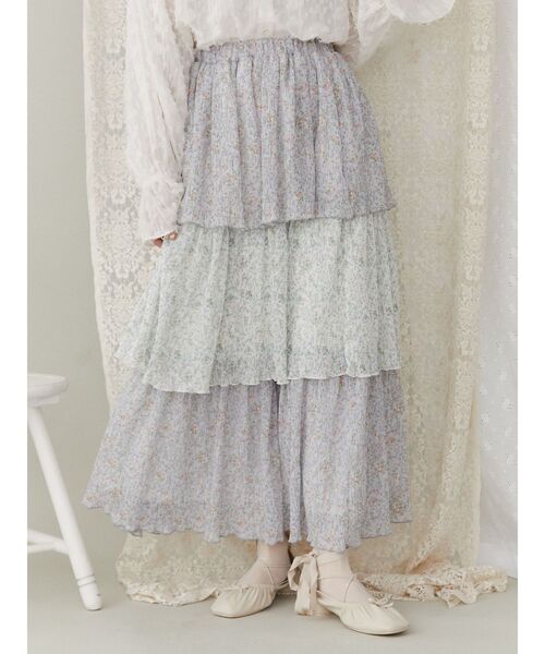 merry jenny（メリージェニー）の「petit flowerティアードスカート（スカート・レディース・ブルー/ピンク・FREE）」の3枚目の写真