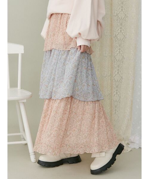 merry jenny（メリージェニー）の「petit flowerティアードスカート（スカート・レディース・ブルー/ピンク・FREE）」の13枚目の写真