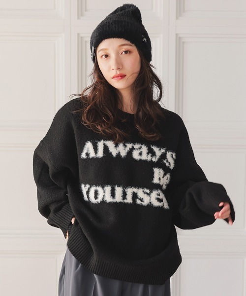 DONOBAN(ドノバン)の「シャギーロゴニット(ニット/セーター・レディース・グレー/アイボリー/ブラック・F)」の3枚目の写真