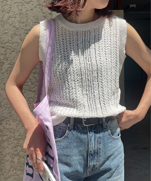 feepur(フェピュール)の「【ハンドウォッシャブル】透かし編みノースリーブニット(ニット/セーター・レディース・ブラック/オフホワイト/イエロー・MEDIUM)」の20枚目の写真