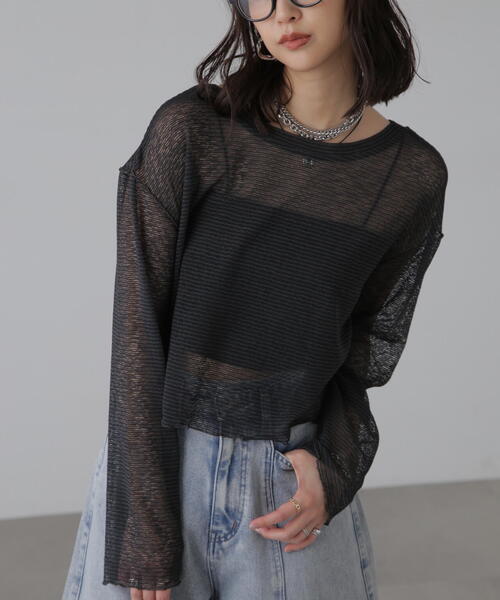 FREE'S MART（フリーズマート）の「◆前後2WAYシアーボーダーカットソーカーディガン（カーディガン/ボレロ・レディース・ホワイト系その他/グレー系その他/グリーン系その他・FREE）」の6枚目の写真