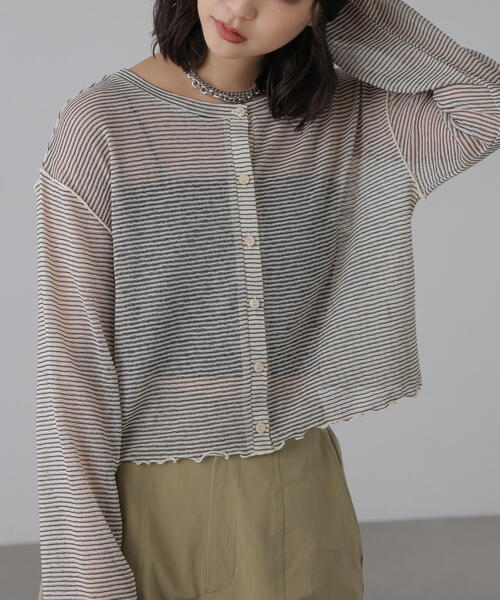 FREE'S MART（フリーズマート）の「◆前後2WAYシアーボーダーカットソーカーディガン（カーディガン/ボレロ・レディース・ホワイト系その他/グレー系その他/グリーン系その他・FREE）」の12枚目の写真