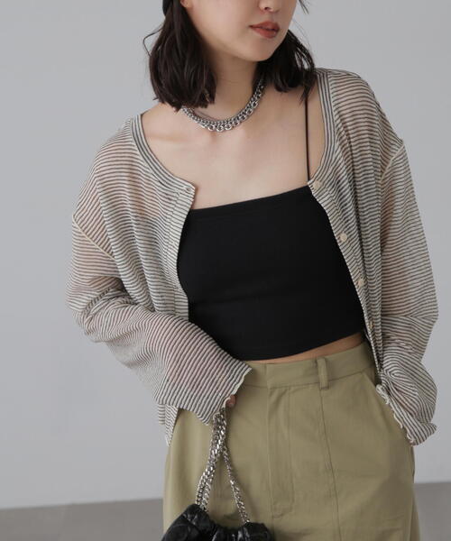 FREE'S MART（フリーズマート）の「◆前後2WAYシアーボーダーカットソーカーディガン（カーディガン/ボレロ・レディース・ホワイト系その他/グレー系その他/グリーン系その他・FREE）」の13枚目の写真