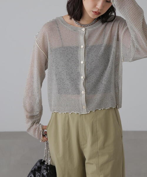 FREE'S MART（フリーズマート）の「◆前後2WAYシアーボーダーカットソーカーディガン（カーディガン/ボレロ・レディース・ホワイト系その他/グレー系その他/グリーン系その他・FREE）」の16枚目の写真