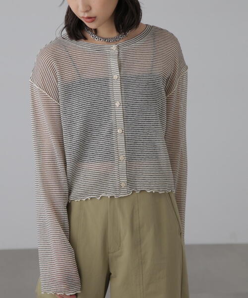 FREE'S MART（フリーズマート）の「◆前後2WAYシアーボーダーカットソーカーディガン（カーディガン/ボレロ・レディース・ホワイト系その他/グレー系その他/グリーン系その他・FREE）」の17枚目の写真