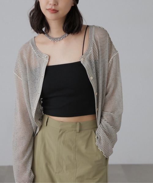 FREE'S MART（フリーズマート）の「◆前後2WAYシアーボーダーカットソーカーディガン（カーディガン/ボレロ・レディース・ホワイト系その他/グレー系その他/グリーン系その他・FREE）」の2枚目の写真