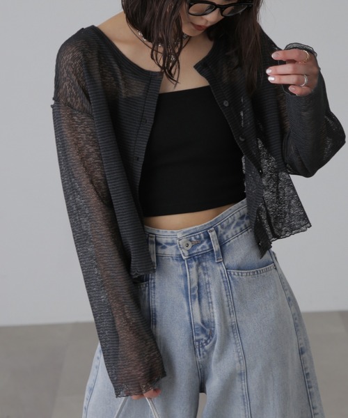 FREE'S MART（フリーズマート）の「◆前後2WAYシアーボーダーカットソーカーディガン（カーディガン/ボレロ・レディース・ホワイト系その他/グレー系その他/グリーン系その他・FREE）」の3枚目の写真