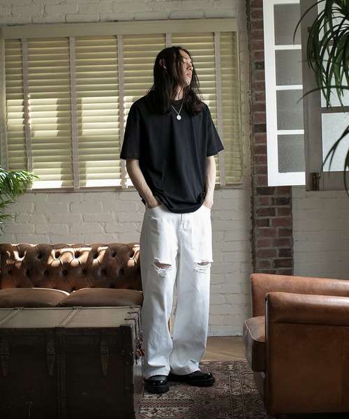aimoha(アイモハ)の「【aimoha neo】QUALITY COTTON FRAYED EDGE LOOSE FIT TEE (SS)(Tシャツ/カットソー・メンズ・ホワイト/ブラック・SMALL/MEDIUM/LARGE)」の21枚目の写真