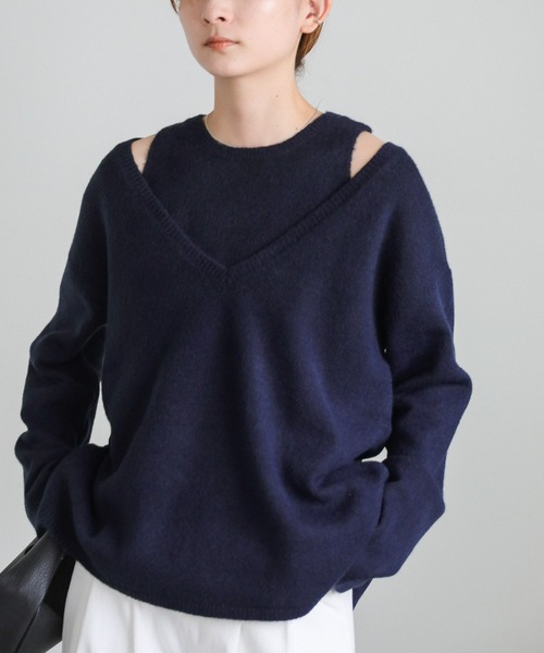 select MOCA(セレクトモカ)の「レイヤードVネックニットセット(ニット/セーター・レディース・グレイッシュブルー/チャコールグレー/ブラック/ネイビー/ベージュ/ブラウン・FREE)」の5枚目の写真