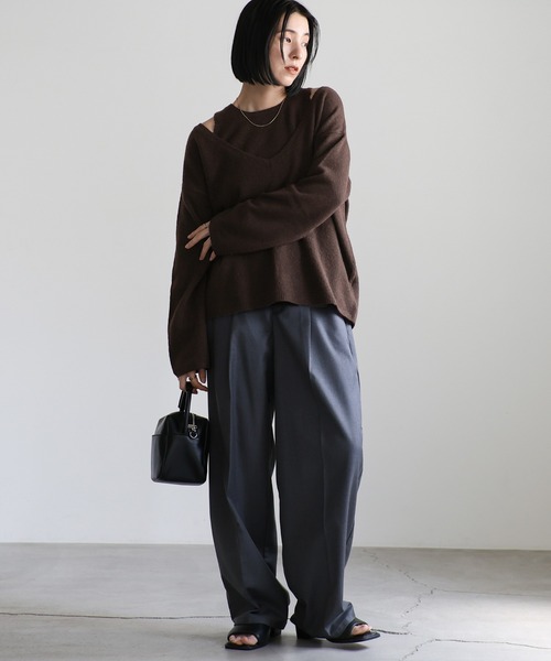 select MOCA(セレクトモカ)の「レイヤードVネックニットセット(ニット/セーター・レディース・グレイッシュブルー/チャコールグレー/ブラック/ネイビー/ベージュ/ブラウン・FREE)」の8枚目の写真