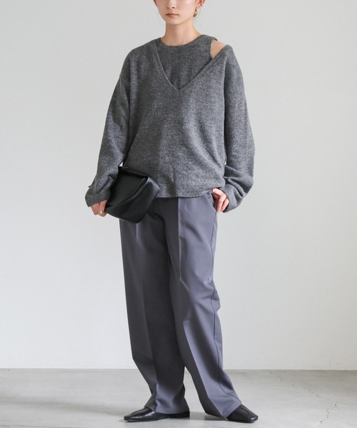 select MOCA(セレクトモカ)の「レイヤードVネックニットセット(ニット/セーター・レディース・グレイッシュブルー/チャコールグレー/ブラック/ネイビー/ベージュ/ブラウン・FREE)」の12枚目の写真