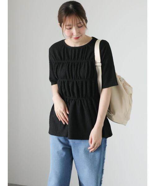 Te chichi TERRASSE(テチチテラス)の「シャーリングペプラムトップス(Tシャツ/カットソー・レディース・サックスブルー/ブラック/オフホワイト・F)」の20枚目の写真