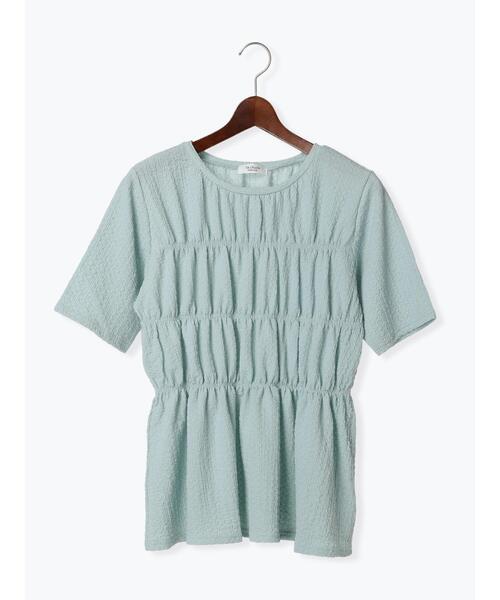 Te chichi TERRASSE(テチチテラス)の「シャーリングペプラムトップス(Tシャツ/カットソー・レディース・サックスブルー/ブラック/オフホワイト・F)」の14枚目の写真