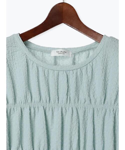 Te chichi TERRASSE(テチチテラス)の「シャーリングペプラムトップス(Tシャツ/カットソー・レディース・サックスブルー/ブラック/オフホワイト・F)」の6枚目の写真