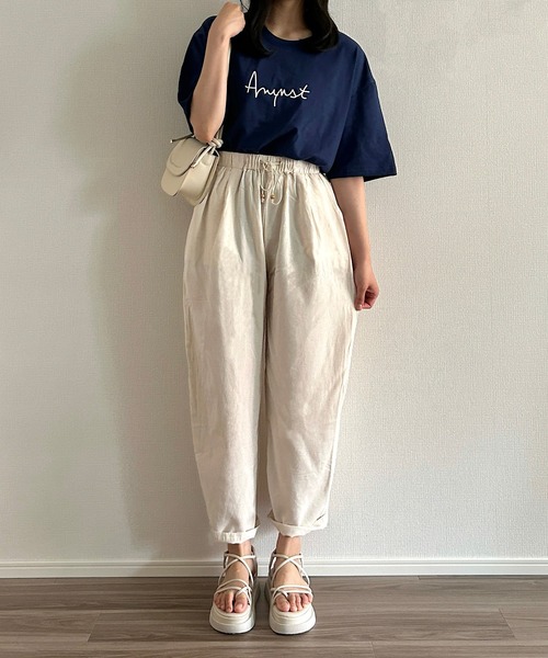 Cham.（チャム）の「ウエストリボンワイドパンツ（その他パンツ・レディース・ブラウン/ブラック/ネイビー/ベージュ/ナチュラル・F）」の4枚目の写真