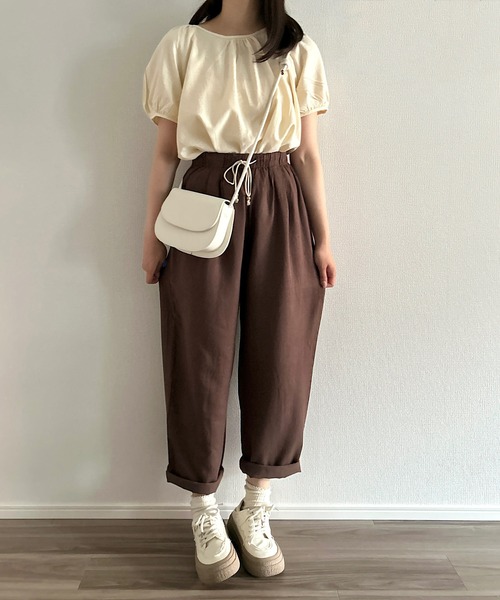 Cham.（チャム）の「ウエストリボンワイドパンツ（その他パンツ・レディース・ブラウン/ブラック/ネイビー/ベージュ/ナチュラル・F）」の2枚目の写真