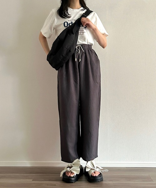 Cham.（チャム）の「ウエストリボンワイドパンツ（その他パンツ・レディース・ブラウン/ブラック/ネイビー/ベージュ/ナチュラル・F）」の6枚目の写真