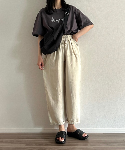 Cham.（チャム）の「ウエストリボンワイドパンツ（その他パンツ・レディース・ブラウン/ブラック/ネイビー/ベージュ/ナチュラル・F）」の9枚目の写真