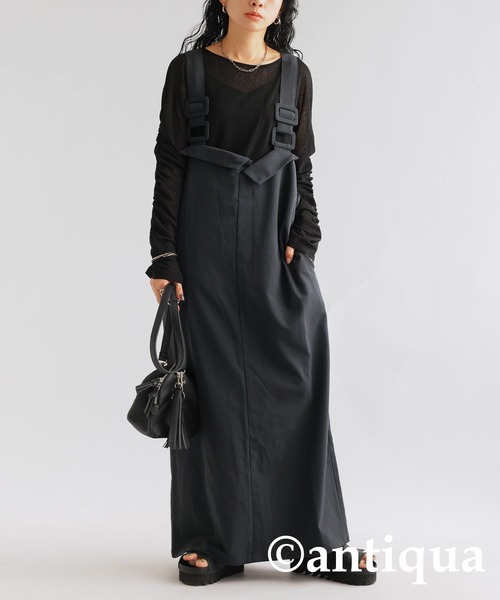 antiqua(アンティカ)の「サロペットワンピース(サロペット/オーバーオール・レディース・グレー/ブラック・ONESIZE)」の2枚目の写真