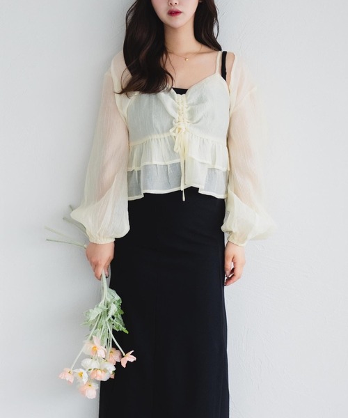 fupel（フぺル）の「シャーリングキャミボレロセット（シャツ/ブラウス・レディース・アイボリー/ブルー・FREE）」の13枚目の写真