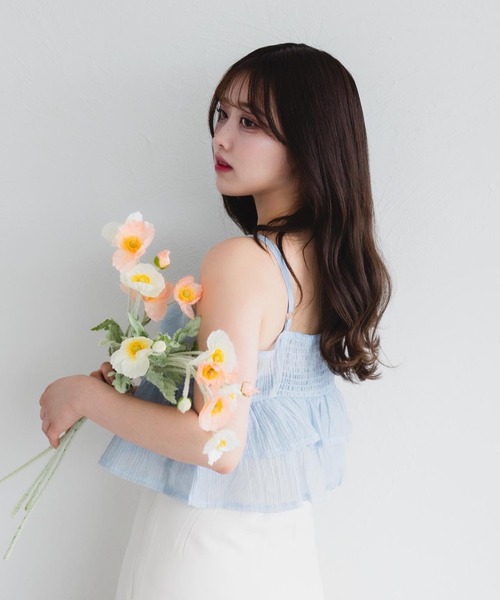 fupel（フぺル）の「シャーリングキャミボレロセット（シャツ/ブラウス・レディース・アイボリー/ブルー・FREE）」の8枚目の写真