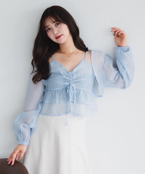 fupel（フぺル）の「シャーリングキャミボレロセット（シャツ/ブラウス・レディース・アイボリー/ブルー・FREE）」の6枚目の写真