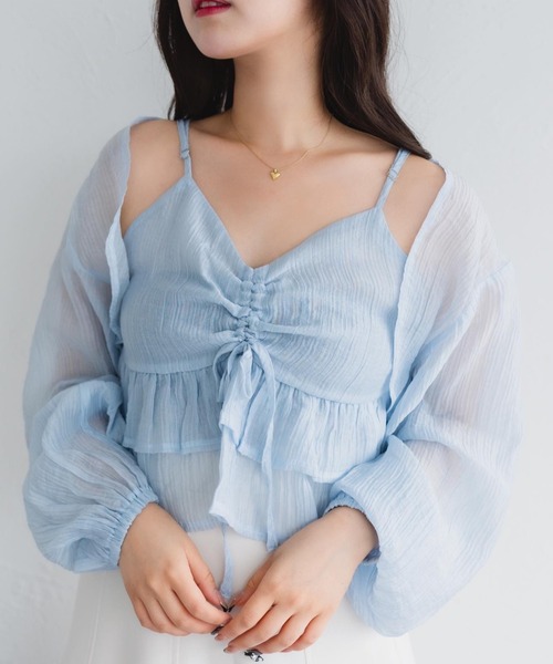 fupel（フぺル）の「シャーリングキャミボレロセット（シャツ/ブラウス・レディース・アイボリー/ブルー・FREE）」の9枚目の写真