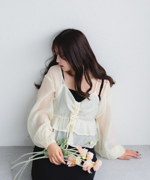 fupel（フぺル）の「シャーリングキャミボレロセット（シャツ/ブラウス・レディース・アイボリー/ブルー・FREE）」の10枚目の写真