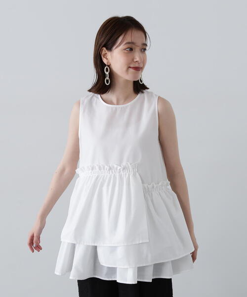 N.（N. Natural Beauty Basic）（エヌエヌナチュラルビューティーベーシック）の「◆アシメフリルノースリーブブラウス（シャツ/ブラウス・レディース・ホワイト/ブラウン/ブルー・MEDIUM）」の5枚目の写真