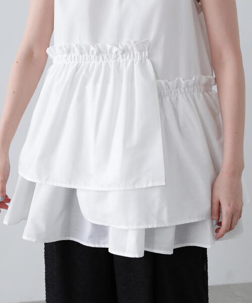 N.（N. Natural Beauty Basic）（エヌエヌナチュラルビューティーベーシック）の「◆アシメフリルノースリーブブラウス（シャツ/ブラウス・レディース・ホワイト/ブラウン/ブルー・MEDIUM）」の9枚目の写真