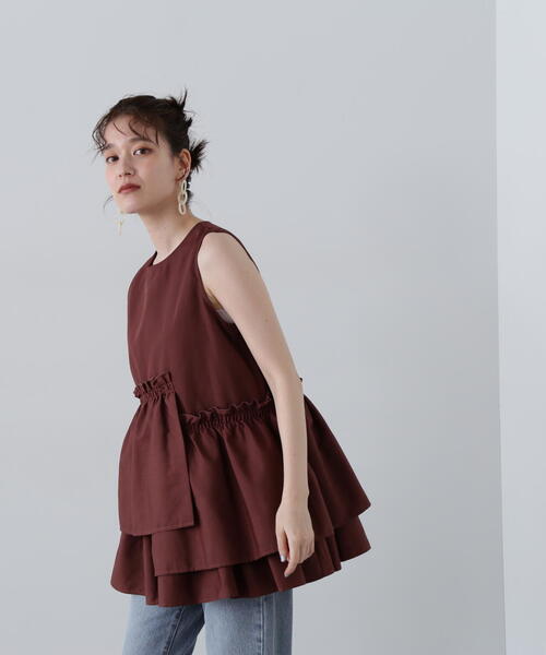N.（N. Natural Beauty Basic）（エヌエヌナチュラルビューティーベーシック）の「◆アシメフリルノースリーブブラウス（シャツ/ブラウス・レディース・ホワイト/ブラウン/ブルー・MEDIUM）」の14枚目の写真