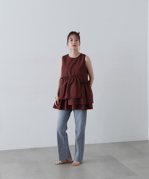 N.（N. Natural Beauty Basic）（エヌエヌナチュラルビューティーベーシック）の「◆アシメフリルノースリーブブラウス（シャツ/ブラウス・レディース・ホワイト/ブラウン/ブルー・MEDIUM）」の15枚目の写真