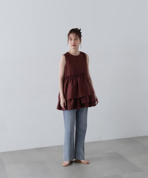 N.（N. Natural Beauty Basic）（エヌエヌナチュラルビューティーベーシック）の「◆アシメフリルノースリーブブラウス（シャツ/ブラウス・レディース・ホワイト/ブラウン/ブルー・MEDIUM）」の17枚目の写真